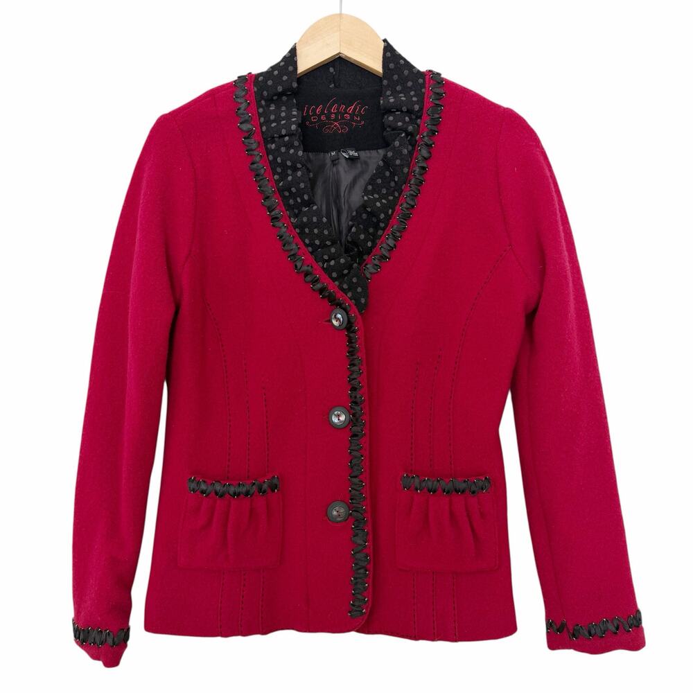 Icelandic Design Red 100% Wool Blazer Sz M